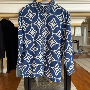 The Company Store 100% Cotton Blue Art to Wear Button up Blouse